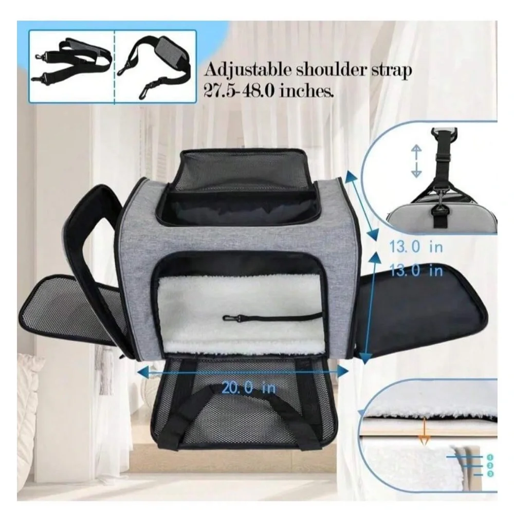 Gray and Black pet Carrier with Ventilated Panel